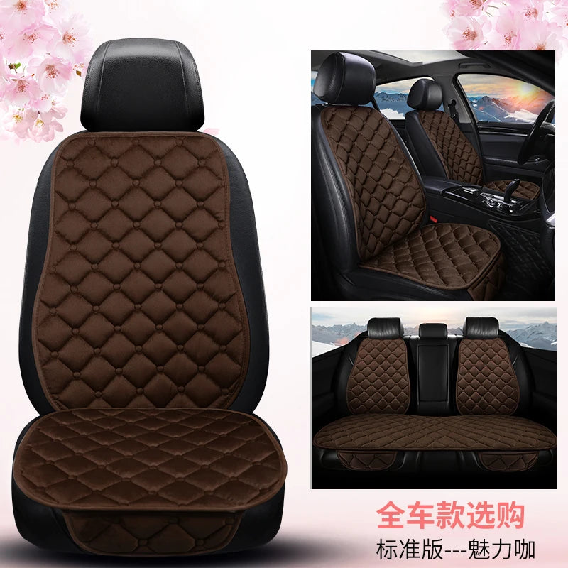 Thick Plush Car Seat Cushion Set - Warm Anti-Slip Three-Piece Winter Seat Covers