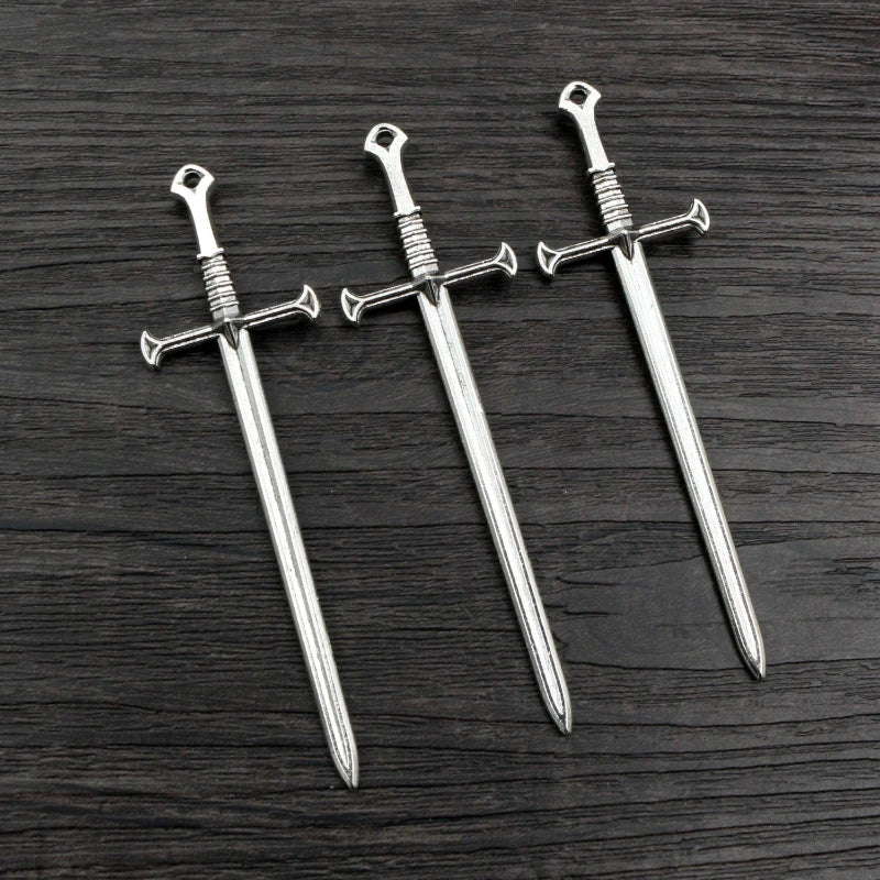 10pcs Antique Silver Sword Charms - DIY Jewelry Making Pendants Necklace Craft Accessories Findings