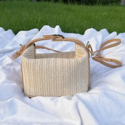 Summer Small Straw Handbag — Trendy Woven Bucket Crossbody Shoulder Bag, Casual Beach Tote for Girls