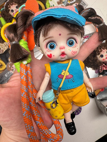 Mini Labbu Pocket Doll – Jointed Blythe-Style Boy & Girl Doll for Girls, Rainbow Ball Mobile Phone Decoration
