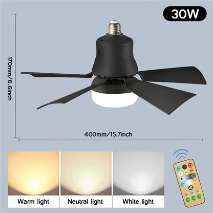 30W E27 Ceiling Fan Light with Remote - LED Dimming Function, Intelligent Silent Fan for Bedroom & Living Room