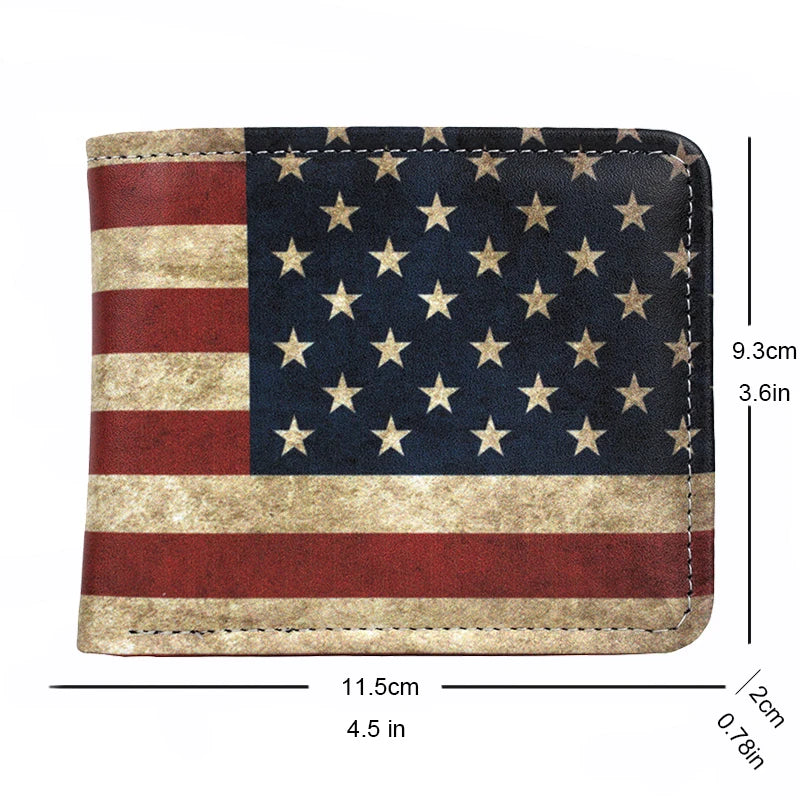 USA Flag PU Leather Wallet with Zipper Coin Pocket – Compact Patriotic Short Purse