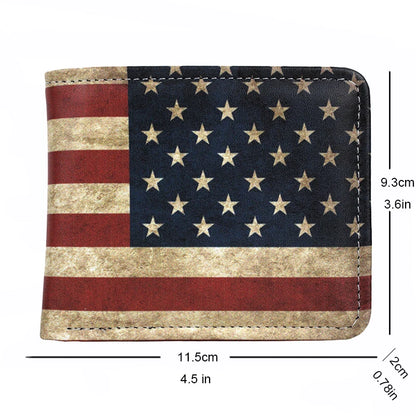 USA Flag PU Leather Wallet with Zipper Coin Pocket – Compact Patriotic Short Purse