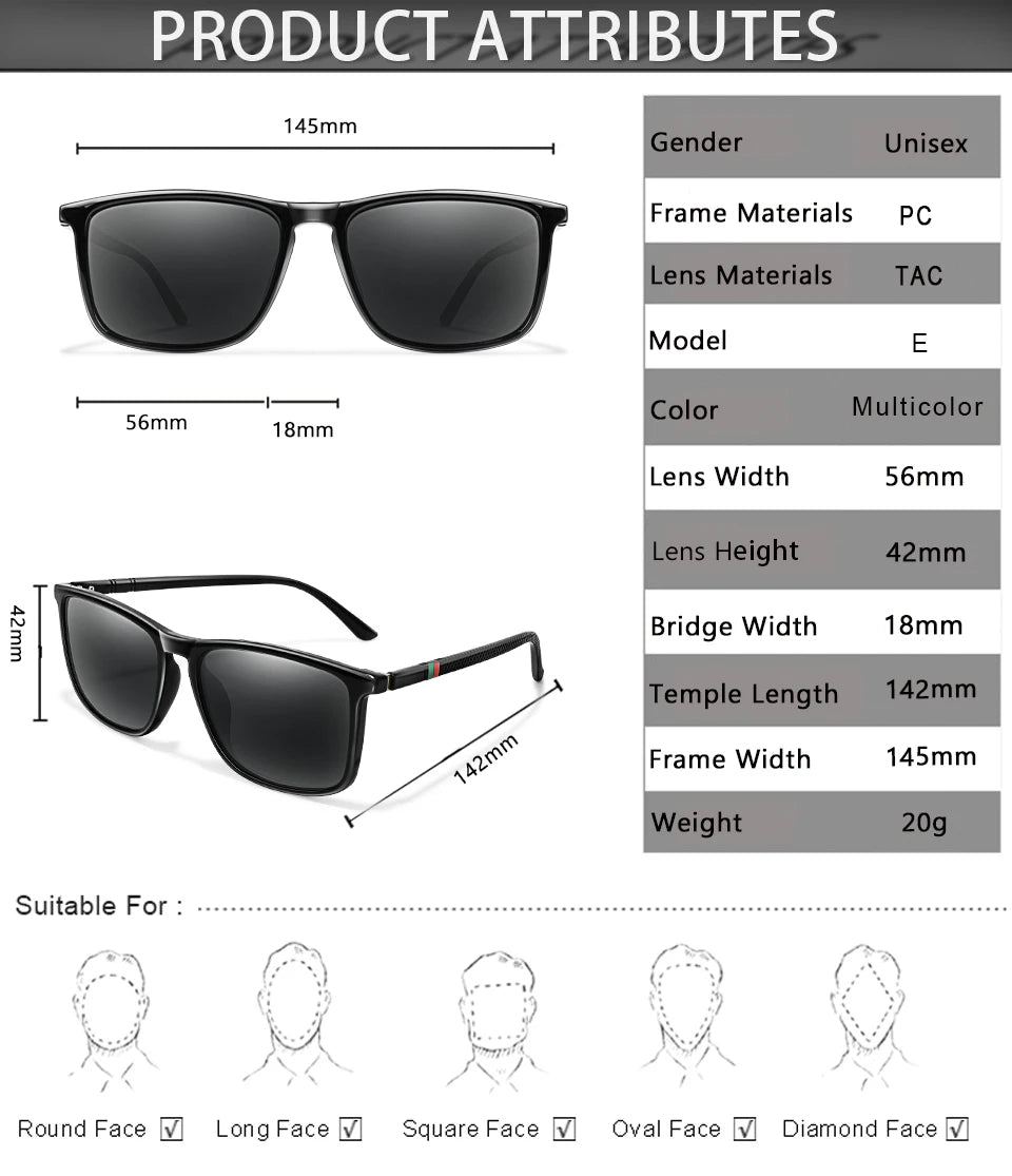 Luxury Square Vintage Polarized Sunglasses for Men & Women – UV400 Cycling, Driving, Fishing Eyewear