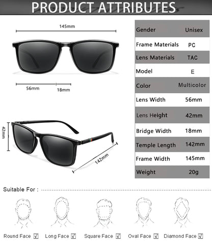 Luxury Square Vintage Polarized Sunglasses for Men & Women – UV400 Cycling, Driving, Fishing Eyewear