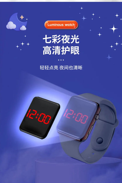 Digital LED Sport Watch – Square Electronic Wristwatch for Men & Women, Casual Silicone Fashion Watch