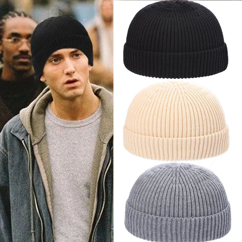 Unisex Solid Color Knit Beanie - Warm Brimless Winter Hat for Men and Women, Hip Hop Style Skullcap