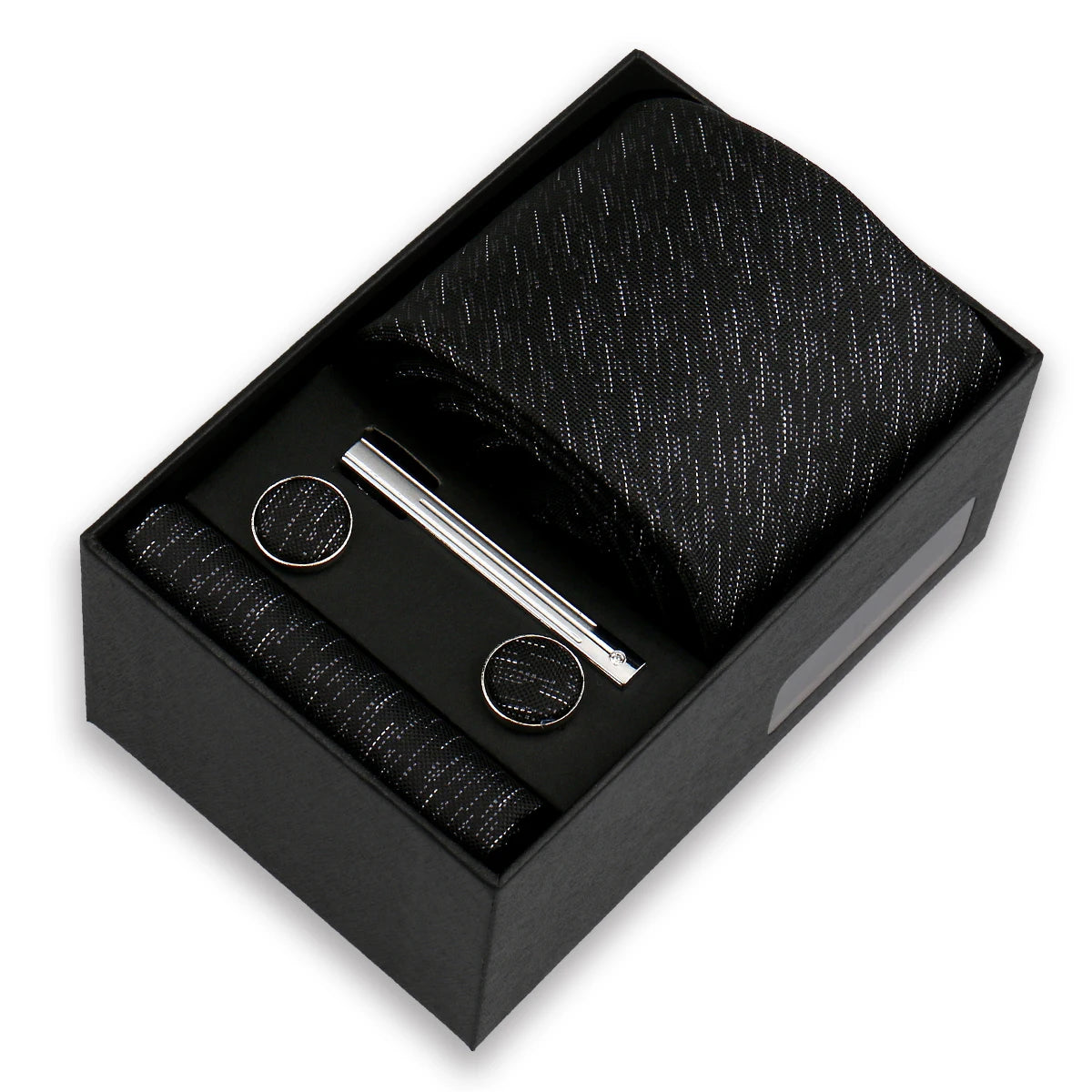 Men's Tie & Cufflink Gift Set - 8cm Necktie Handkerchief Clip Box for Formal Business Suits