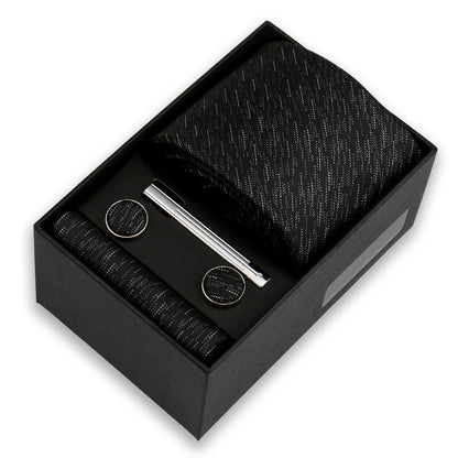Men's Tie & Cufflink Gift Set - 8cm Necktie Handkerchief Clip Box for Formal Business Suits
