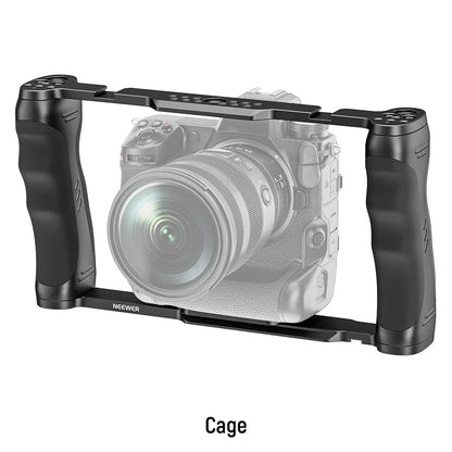 NEEWER Universal Camera Cage with Top Handle – 3/8” ARRI Locating Video Rig Stabilizer with Arca-Type Base for DSLR & Mirrorless Cameras