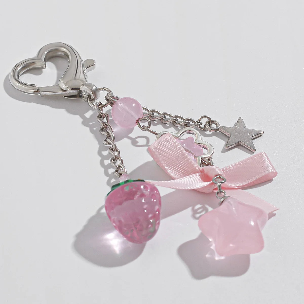 Cute Strawberry Bow Keychain - Y2K Pink Star Flower Tassel Heart Phone Charm Pendant for Women & Girls