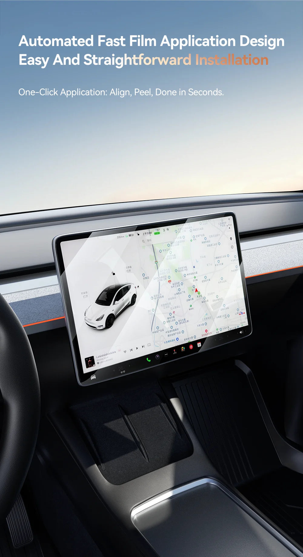 YZ Tempered Glass Screen Protector for Tesla Model 3/Y – Anti-Glare HD Center Console Film Protection Accessories