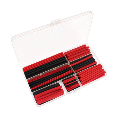 150pcs Heat Shrink Tube Kit – 2:1 Polyolefin Insulation Sleeving for Wire & Cable, Red/Black with Storage Box