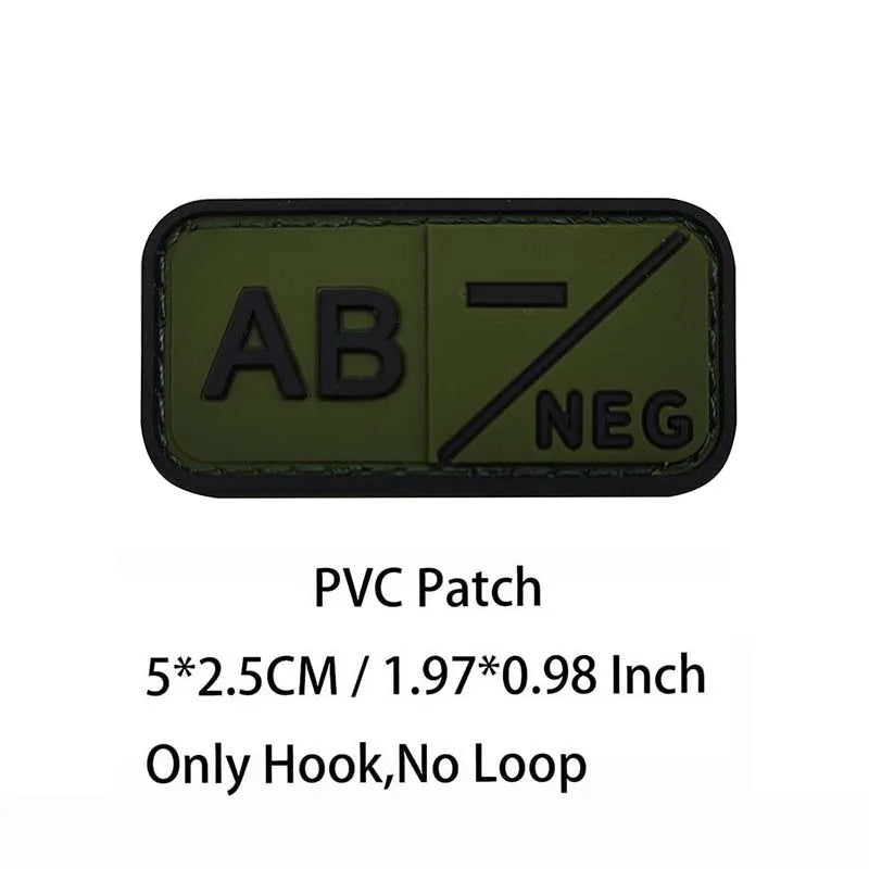 PVC Blood Type Hook Patch - A B AB O Positive Negative Military Tactical Badge for Backpack & Outdoor Gear