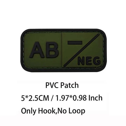 PVC Blood Type Hook Patch - A B AB O Positive Negative Military Tactical Badge for Backpack & Outdoor Gear