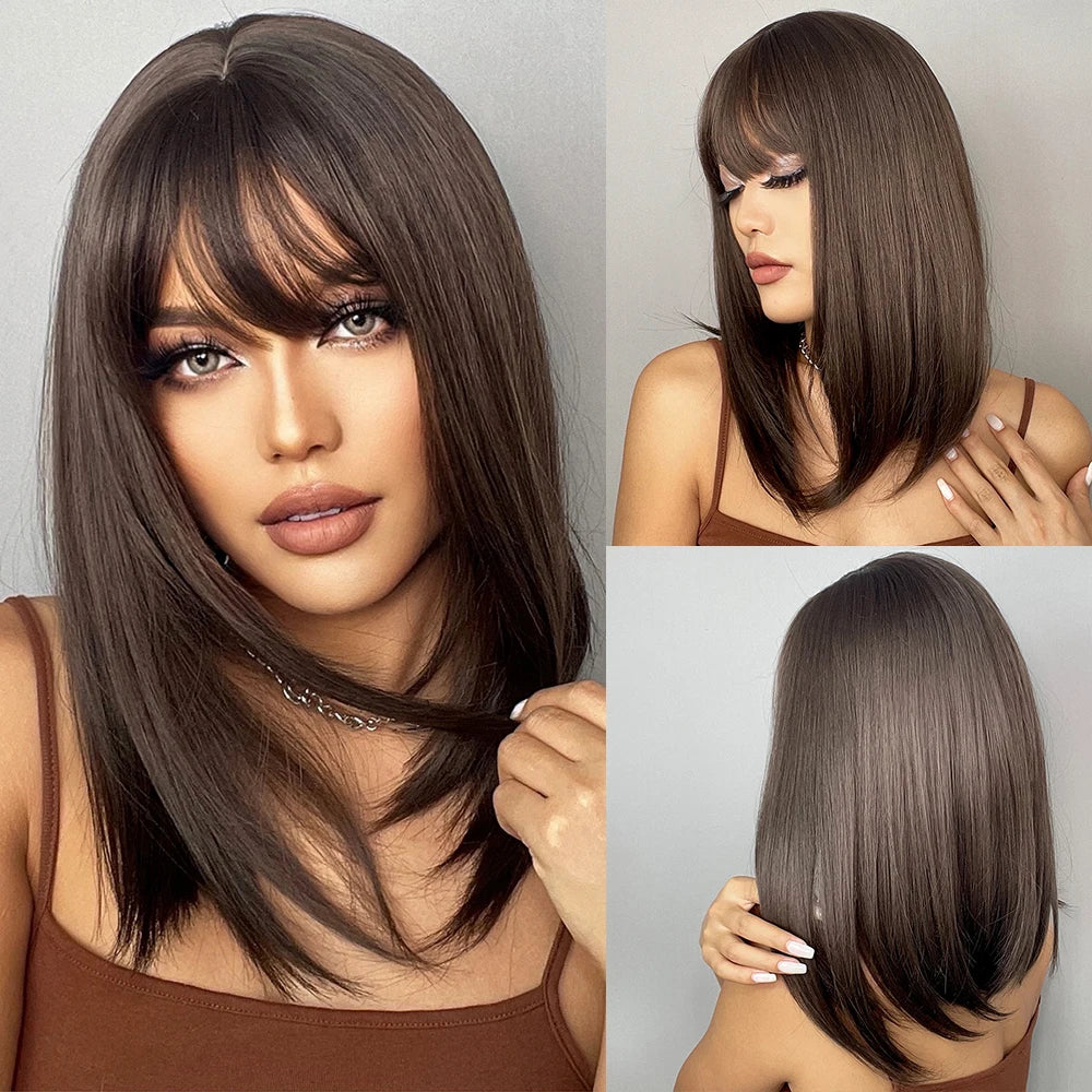 Short Bob Platinum Blonde Wig with Bangs – Synthetic Straight Hair, Heat-Resistant Wig for White Women, Daily & Party Wear