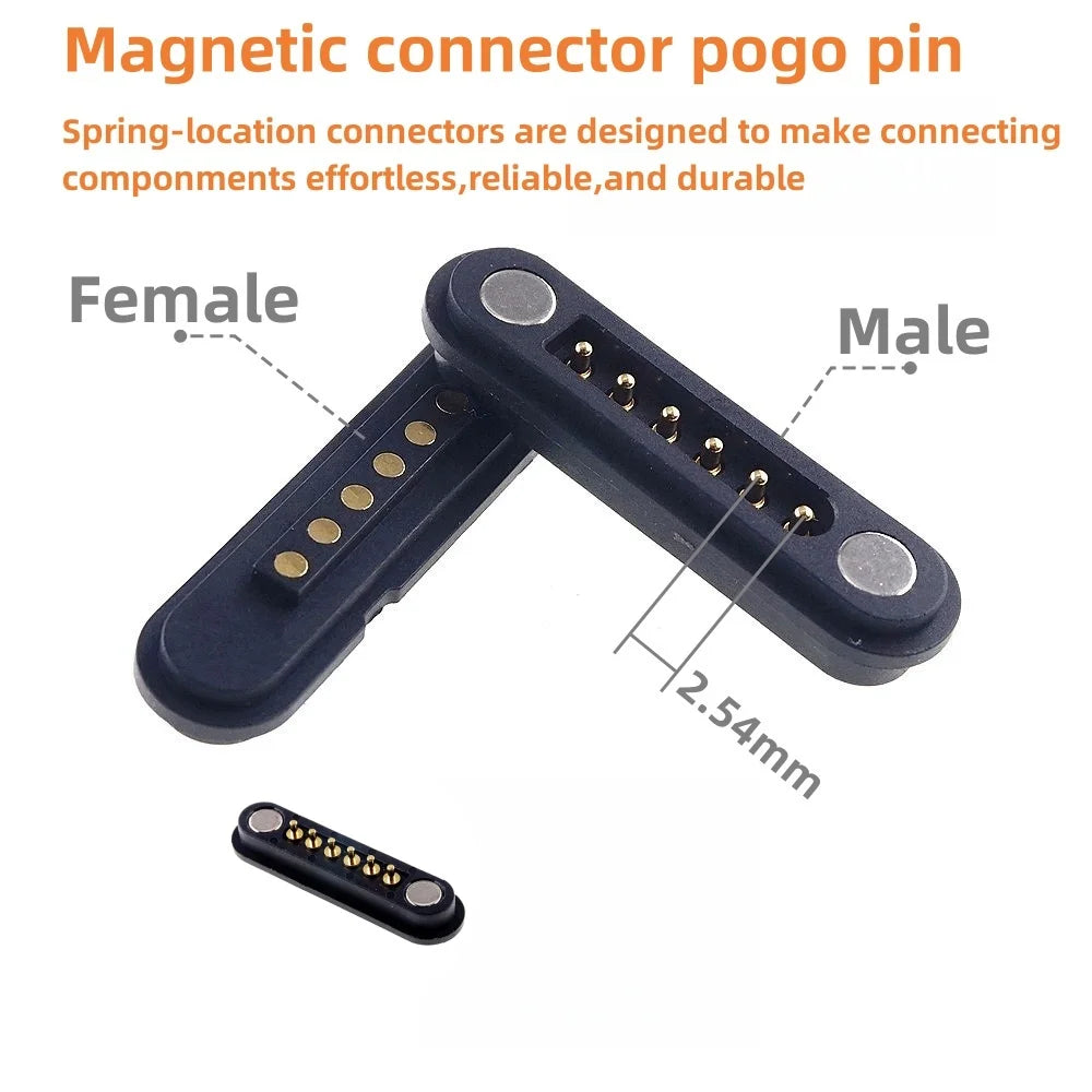 2A Waterproof Magnetic Pogo Pin Connector – 2.54mm Spring-Loaded DC Power Socket, 2-6 Positions