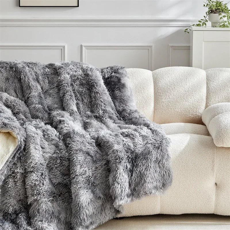 Double Mink & Lamb Fleece Blanket – Coral Fleece Long Hair Solid Color Blanket for Sofa, Soft Cotton Throw
