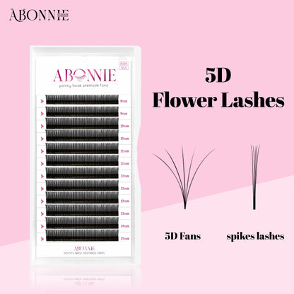 Abonnie 5D Flower Lashes | Premade Fluffy Volume Fans & Wispy Eyelash Extensions | Spikes for Full Lash Look