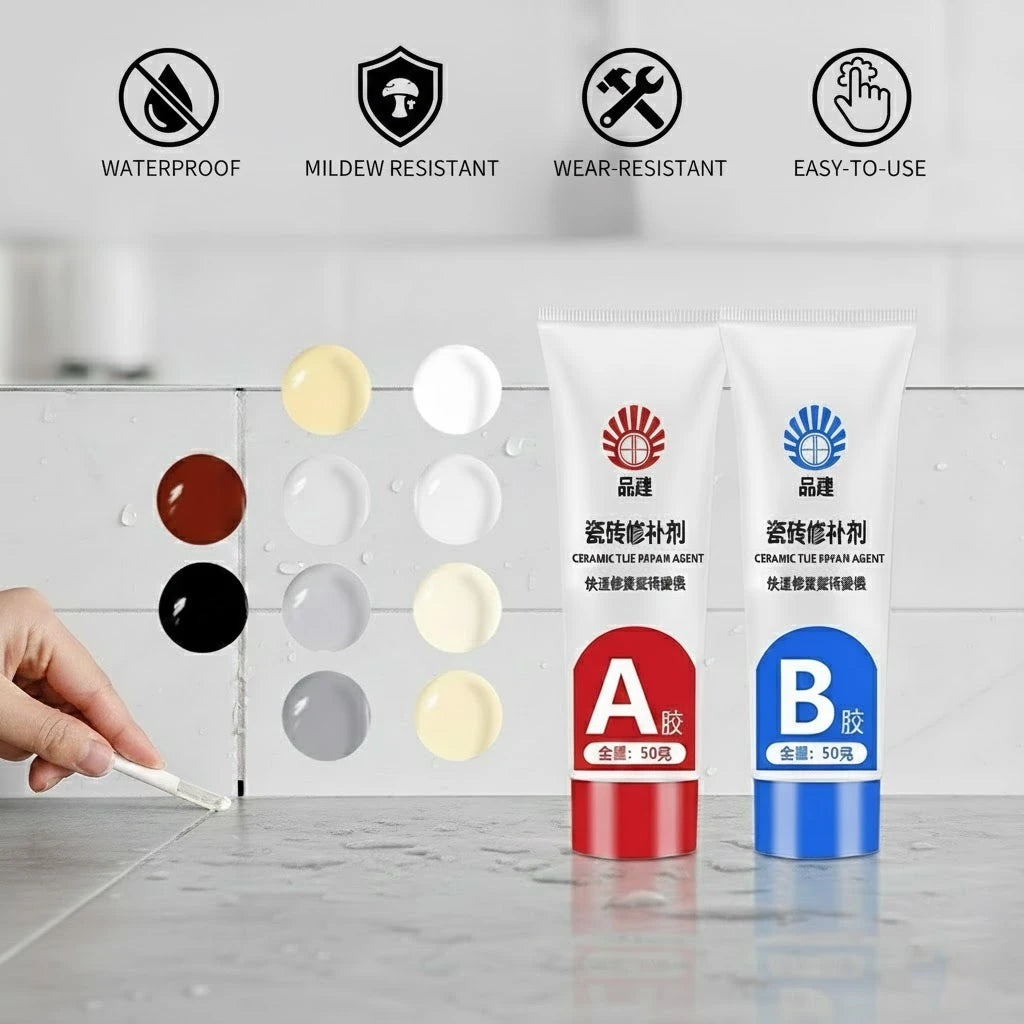Tile and Ceramic Repair Kit - Waterproof Crack, Chip, and Gap Filler for Floors, Toilets, Sinks, and Bathtubs