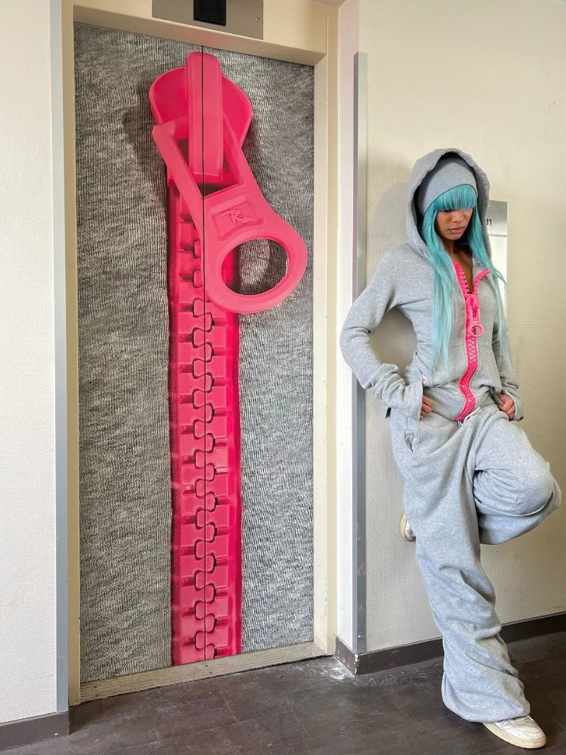 Oversized Y2K Zipper Hoodie - Retro Harajuku Hip-Hop Streetwear Sweatshirt