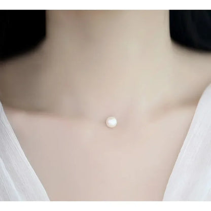 Transparent Fishing Line Pearl Necklace – Simple Round Bead Choker Pendant, Delicate Short Necklace for Women