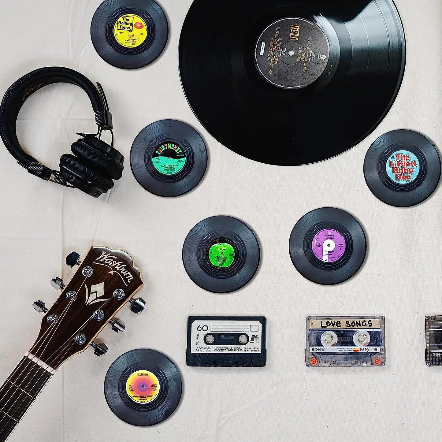 2/4/6PCS Retro Vinyl Record Drink Coasters | Anti-Slip Heat Resistant Mug Mats | Music-Themed Coffee Table Placemats Decor