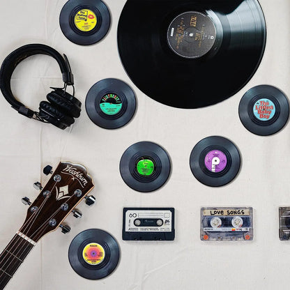 2/4/6PCS Retro Vinyl Record Drink Coasters | Anti-Slip Heat Resistant Mug Mats | Music-Themed Coffee Table Placemats Decor