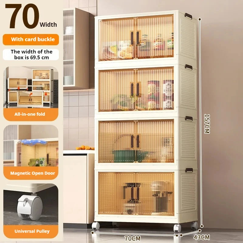 2025 Folding Living Room Cabinet – Multifunction Rolling Closet Organizer with Large Capacity Storage