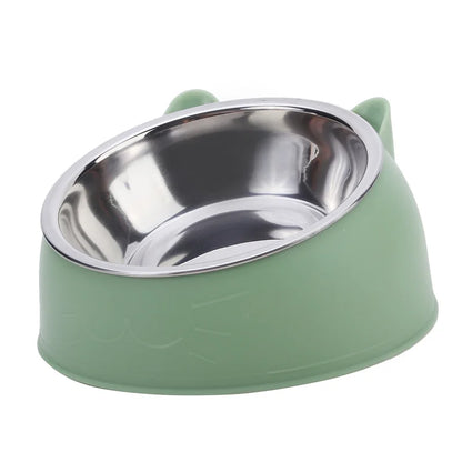 Inclined Cat & Dog Feeding Bowl – Stainless Steel Pet Food and Water Feeder
