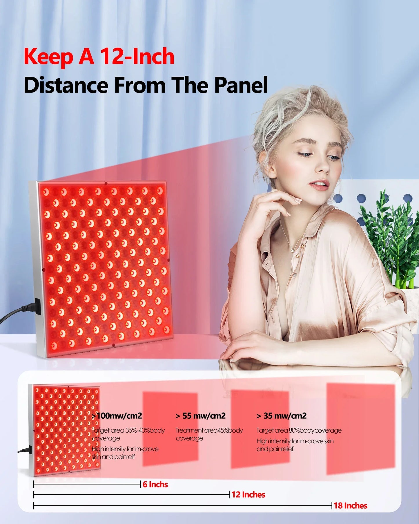 45W LED Red Light Therapy Panel – 225 LED Lamp for Anti-Aging Facial Skin Care, Body Pain Relief & Physical Therapy