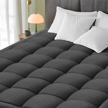 Quilted Fitted Mattress Pad — Cooling Pillow Top Protector, Breathable Soft Mattress Cover