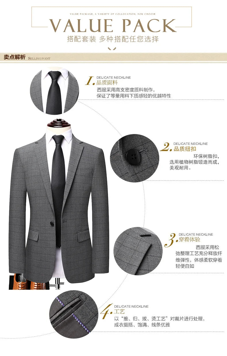 2023 Men’s Two-Button Wedding Suit — Korean Slim Fit Fashion Business Formal Two-Piece Set (Blazer + Trousers)