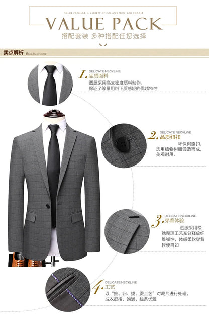 2023 Men’s Two-Button Wedding Suit — Korean Slim Fit Fashion Business Formal Two-Piece Set (Blazer + Trousers)