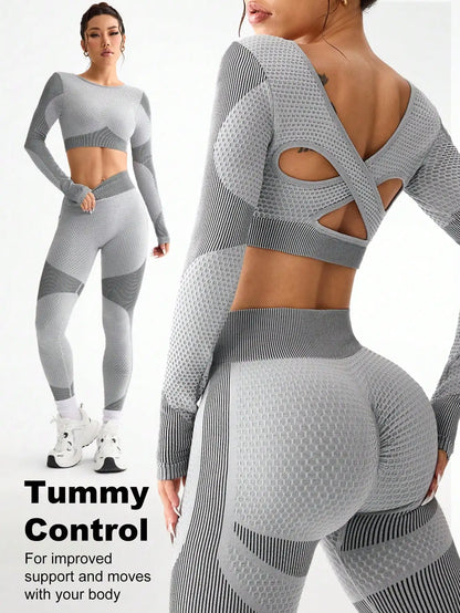 2PCS Women’s Seamless Yoga & Fitness Set – Breathable Tight Running Sports Outfit