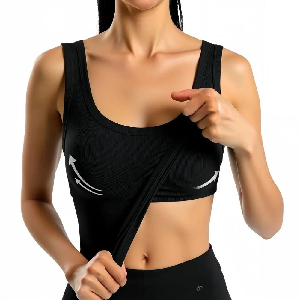 Women’s Built-In Bra Tank Top - Double-Layer Square Neck Yoga Camisole Vest