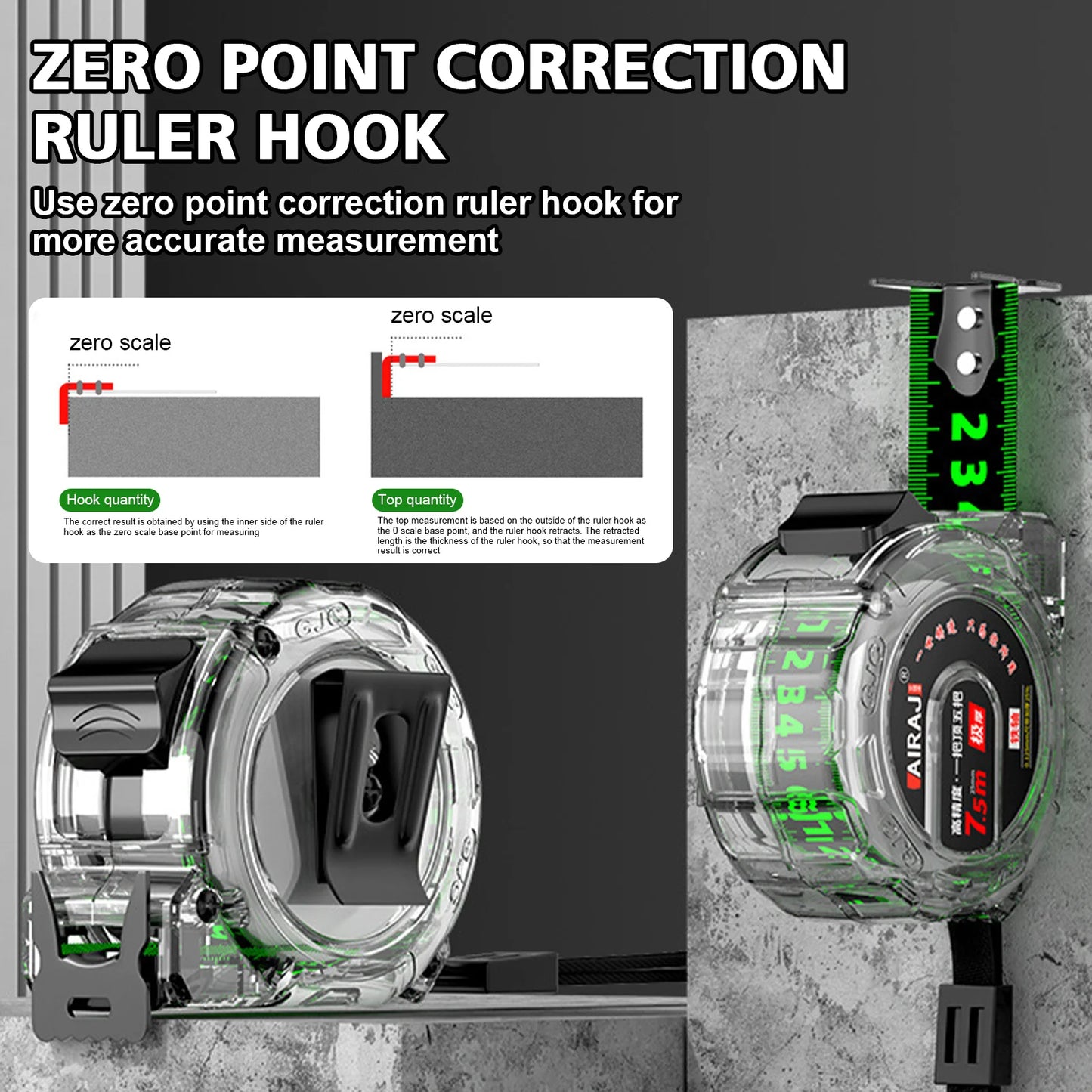 10M Self-Locking Tape Measure - High Precision, Wear-Resistant, Drop-Proof Black Fluorescent Tape Measure