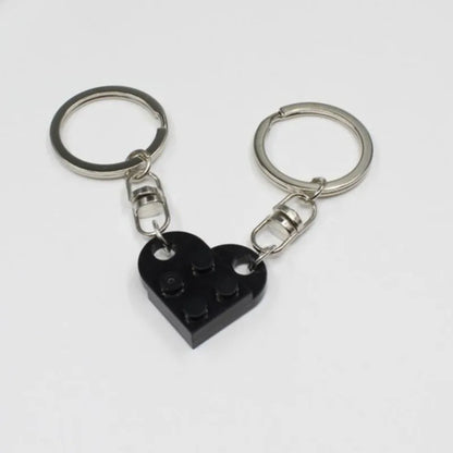 Love Heart Brick Keychain - Matching Couple Key Ring, Building Block Jewelry Gift for Birthdays