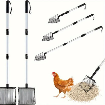 3-in-1 Adjustable Chicken Litter Scoop – Durable Metal Shovel for Easy Sifting, Ideal for Pine Pellets, Coop Cleaning Tool for Poultry Waste Removal