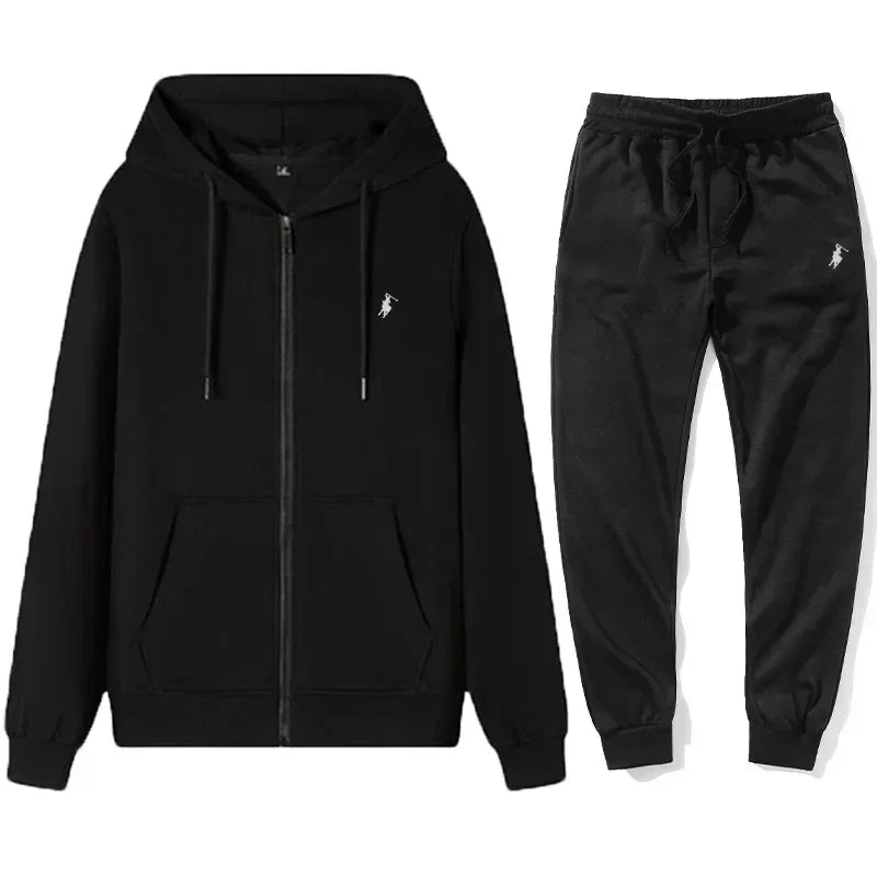 Men's Hooded Tracksuit Set - Classic Warm Hoodie & Sport Pants for Autumn and Winter