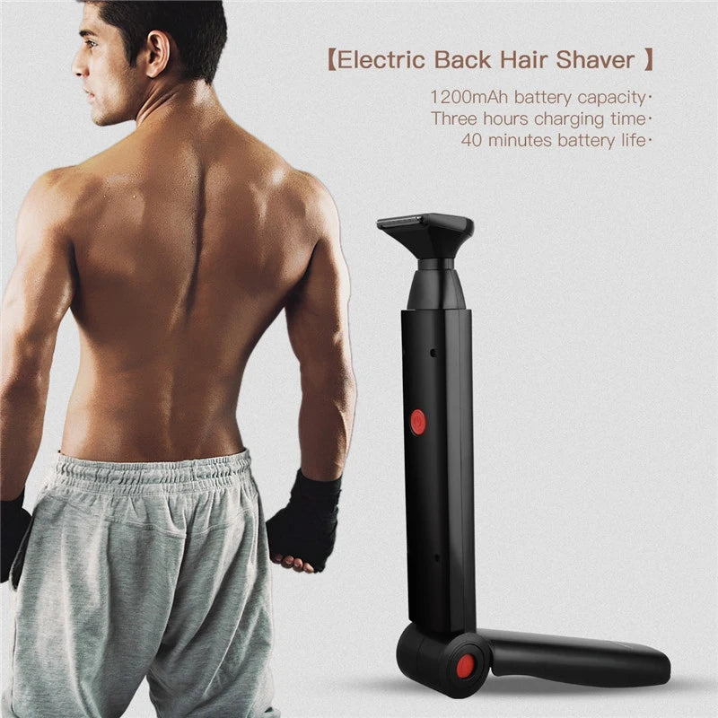 Long Handle Waterproof Men’s Back Shaver — USB Rechargeable Folding Body Hair Trimmer