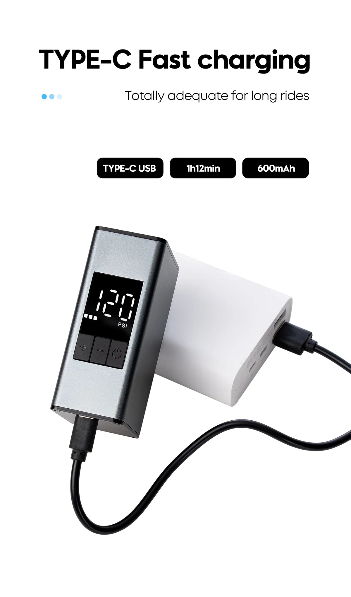 CYCLAMI A3 MAX Aluminum Electric Bike Pump — 150 PSI Portable Rechargeable Tire Inflator for Schrader & Presta Valves
