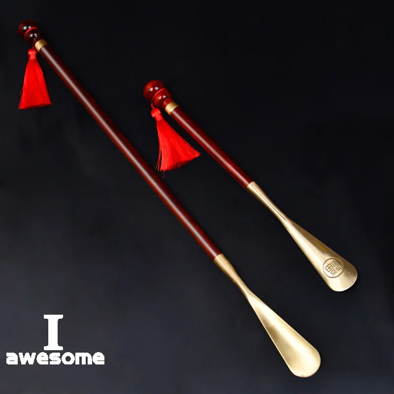 58cm Sandalwood Shoe Horn - Professional Flexible Long Handle with Brass Spoon, Shoe Lifter & Home Tool