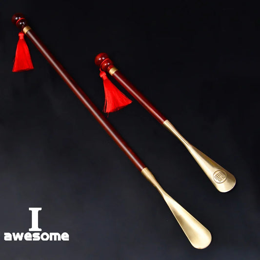 58cm Sandalwood Shoe Horn - Professional Flexible Long Handle with Brass Spoon, Shoe Lifter & Home Tool