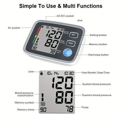 Adjustable Cuff Automatic Upper Arm Blood Pressure Monitor – Household Digital Electronic Sphygmomanometer