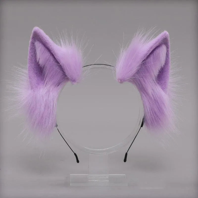 Plush Cat Ears Headband & Tail Set - Realistic Lolita Cosplay Accessories, Handmade Animal Ears for Halloween & Kawaii Costumes