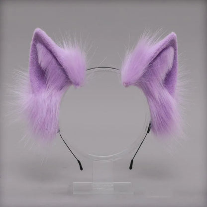 Plush Cat Ears Headband & Tail Set - Realistic Lolita Cosplay Accessories, Handmade Animal Ears for Halloween & Kawaii Costumes