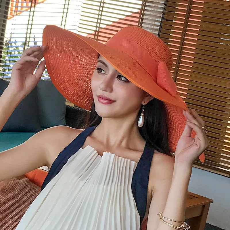 Women’s Foldable Summer Straw Hat – Beach & Travel Sun Visor with UV Protection, Bucket Cap Panama Style