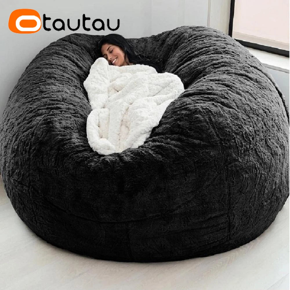 5ft Giant Faux Fur Bean Bag Cover - Fluffy Winter Pouf Cover Without Filler