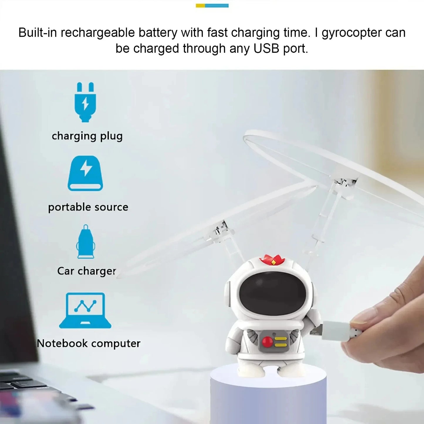 Mini Astronaut Drone Toy — Cartoon Spaceman Flying Robot with USB Charging & Hand Control for Kids